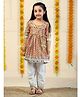 The Mom Store Cotton Woven Three Fourth Sleeves Gota Lace Embellished Chevron Printed Kurti & Pyjama Set - Multi Colour