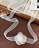 Ziory Floral Applique Detailed & Lace Embellished Neck Ribbon - White