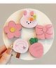 Ziory Set Of 5 Bunny Bow & Floral Designed Velcro Hair Clips - Pink