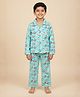 The Mom Store Cotton Knit Full Sleeves Typography Printed Coordinating Shirt & Pajama Night Suit - Aqua Blue