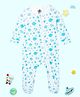 The Mom Store Cotton Knit Full Sleeves Space Theme Printed Footed Romper - White