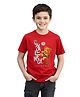 BRATMA Cotton Knit Half Sleeves Teddy & Challenge Text Printed Tee - Red