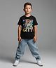BRATMA Cotton Knit Half Sleeves New York Theme Printed Tee - Black