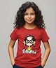 BRATMA Cotton Knit Half Sleeves Girl & Typography Printed Tee - Red