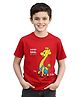 BRATMA Cotton Knit Half Sleeves Giraffe & Super Cool Giraffe Text Printed Tee - Red