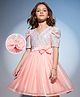 Hola Bonita Woven Sequin Half Sleeves Shimmer Party Dress With Belt- Pink