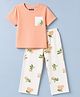 Pine Kids Cotton Knit Half sleeves T-Shirt & Pajama Night Suit With Floral Print -  White & Peach