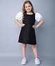 PinkChick Cotton Woven Half Puffed Sleeves Colour Blocked  Dress - Black