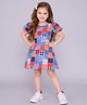 PinkChick Cotton Woven Half Puffed Sleeves Abstract Printed  Dress - Multi Colour