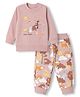 Zero Looper Knit Full Sleeves T-shirt & Jogger Set With Jungle Safari Print - Light Pink