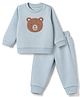 Zero Looper Knit Full Sleeves T-shirt and Jogger Set With Teddy Bear Patch - Light Blue
