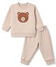 Zero Looper Knit Full Sleeves T-shirt and Jogger Set With Teddy Bear Patch - Beige