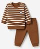 Zero Looper Knit Full Sleeves Striped T-shirt and Jogger Set - Brown