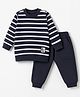 Zero Looper Knit Full Sleeves Striped T-shirt and Jogger Set - Navy