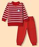 Zero Looper Knit Full Sleeves Striped T-Shirt With Bird Patch & Jogger Set - Red