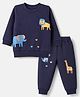 Zero Looper Knit Full Sleeves T-shirt and Jogger Set With Animal Print - Navy