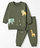 Zero Looper Knit Full Sleeves T-shirt and Jogger Set With Animal Print - Olive