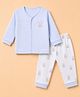 Zero Interlock Knit Full Sleeves T-Shirt & Pyjama Night Suit Set With Bear & Text Print - Light Blue