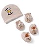 Ben Benny Interlock Knit Cap, Mitten & Booties With Cow Print Peach - Diameter 15.5 cm