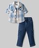 Dapper Dudes Woven Full Sleeves Checked Shirt & Cargo Jeans Set With Text Printed Inner Tee - Blue