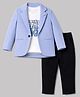 Dapper Dudes Woven Full Sleeves Blazer With Stay Cool Printed Tee & Pant Set- Blue