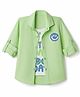 Dapper Dudes Woven Full Sleeves Solid Colour Shirt with Attached T-Shirt Smiley Face Print - Green