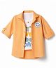 Dapper Dudes Woven Full Sleeves Solid Colour Shirt with Attached T-Shirt & Smiley Face Print- Orange