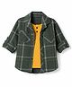 Dapper Dudes Woven Full Sleeves Checked Shirt with Attached T-Shirt - Olive Green