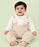 CANDY HOUSE Knitted Knit Full Sleeves Bear Applique Detailed Dungaree With Tee - Beige