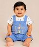 CANDY HOUSE Knitted Knit Love Sail Text Embroidered Dungaree With Half Sleeves Tee -Aqua Blue