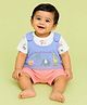 CANDY HOUSE Knitted Knit Animals Embroidered Romper Style Dungaree With Half Sleeves Tee - Multi Colour