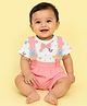 CANDY HOUSE Knitted Knit Bunny Applique Detailed Dungaree With Half Sleeves Tee - Peach