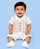 CANDY HOUSE Knitted Knit Half Sleeves Bear Printed Romper With Attached Waistcoat - Beige