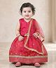 Kinder Kids Cotton Woven Sleeveless Kota Printed & Ethnic Motif Embroidered Lehenga Choli Set With Dupatta - Pink