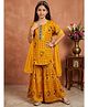 Kinder Kids Cotton Woven Half Sleeves Patola Printed Kurti & Sharara With Dupatta Set - Yellow