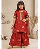Kinder Kids Cotton Woven Half Sleeves Patola Printed Kurti & Sharara With Dupatta Set - Red