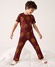 Pine Kids Cotton Knit Half Sleeves Co-Ords T-Shirt & Pyjama Night Suit with Coconut Tree Print - Brown