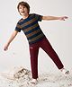 Pine Kids Cotton knit Half Sleeves Striped T-Shirt & Pyjama Night Suit - Navy Blue