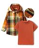 Ollington St. Cotton Woven Hooded Shirt and T-Shirt with Full Sleeves in Brown