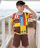 OLLINGTON ST. Cotton Sinker Knit Half Sleeves T-Shirt and Short with Sailboat Print - Mustard & Brown