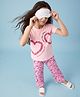 Pine Kids Cotton Knit Half Sleeves Top & Pyjama Night Suit with Heart, Text & Floral Print - Pink