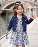 Babyhug Denim Frock with Jacket with Full Sleeves and Floral Print in White