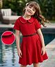 Hola Bonita Knit Half Sleeves Solid Textured Peter Pan Collar Frock With Belt - Red