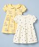 Babyhug Single Jersey Knit Half Sleeves Frock With Deer Print Pack of 2 in Yellow White