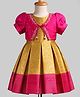 Enfance Silk Woven Half Sleeves Banarasi Printed Pattu Pavdai Dress With Embroidered Jacket - Dark Pink