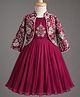 Enfance Cotton Silk Woven Three Fourth Sleeves Embroidery Embellished & Hand Worked Dress With Jacket- Maroon