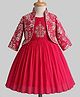 Enfance Cotton Silk Woven Three Fourth Sleeves Embroidery Embellished & Hand Worked Dress With Jacket- Dark Pink