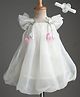 Enfance Woven Half Sleeves Bow & Rose Applique Party Dress With Headband - Cream