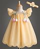 Enfance Woven Half Sleeves Bow & Rose Applique Party Dress With Headband - Cream