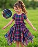 Hola Bonita Woven Checked Half Sleeves High Low Hem Dress With Bow Applique - Black